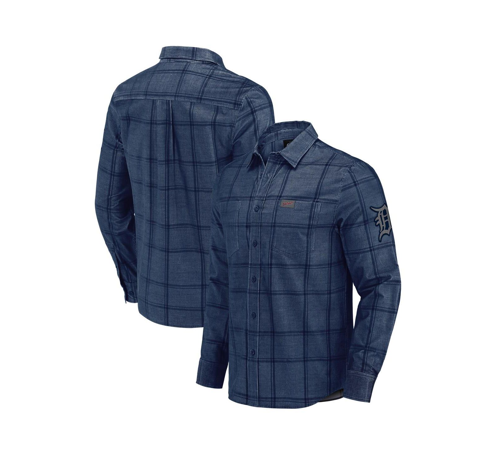 Fanatics Men's Darius Rucker Collection by Fanatics Navy Detroit Tigers Thin Wale Corduroy Plaid Button Up Shirt