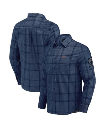 Мужская рубашка Fanatics Navy Detroit Tigers Thin Wale Corduroy Plaid Button Up