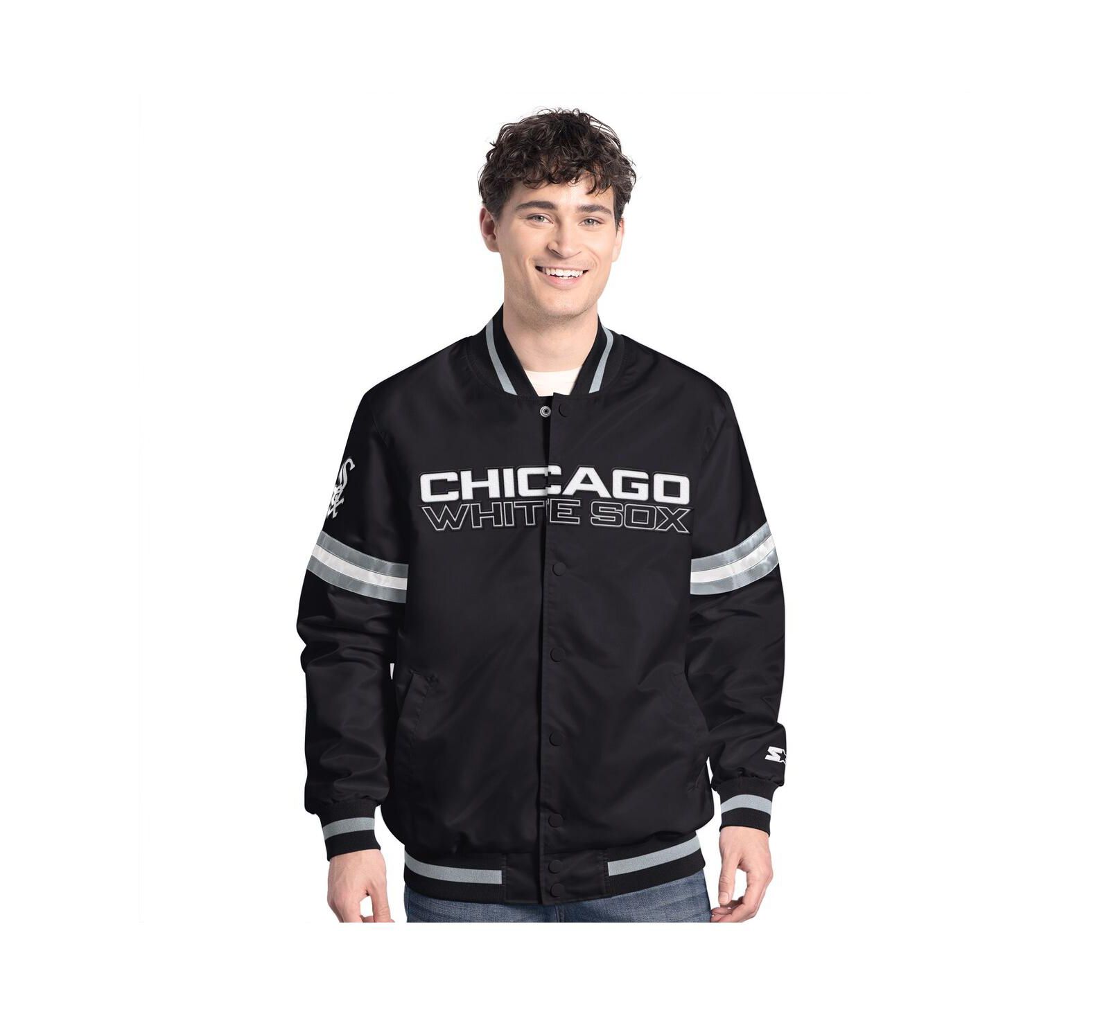 Starter Men's  Black Chicago White Sox Scout Full-Snap Varsity Jacket