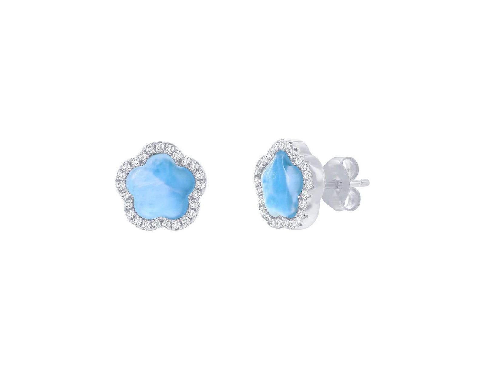 Sterling , Flower Larimar, CZ Outline Studs