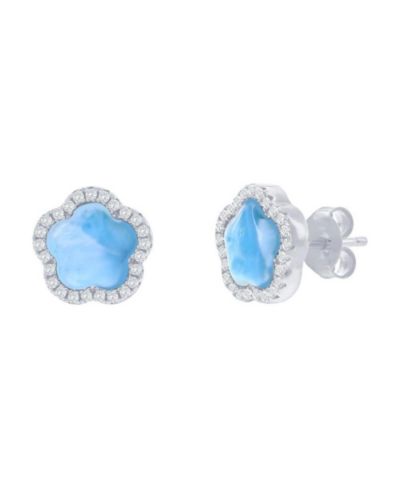 Caribbean Treasures серьги-гвоздики Sterling, Flower Larimar, CZ Outline