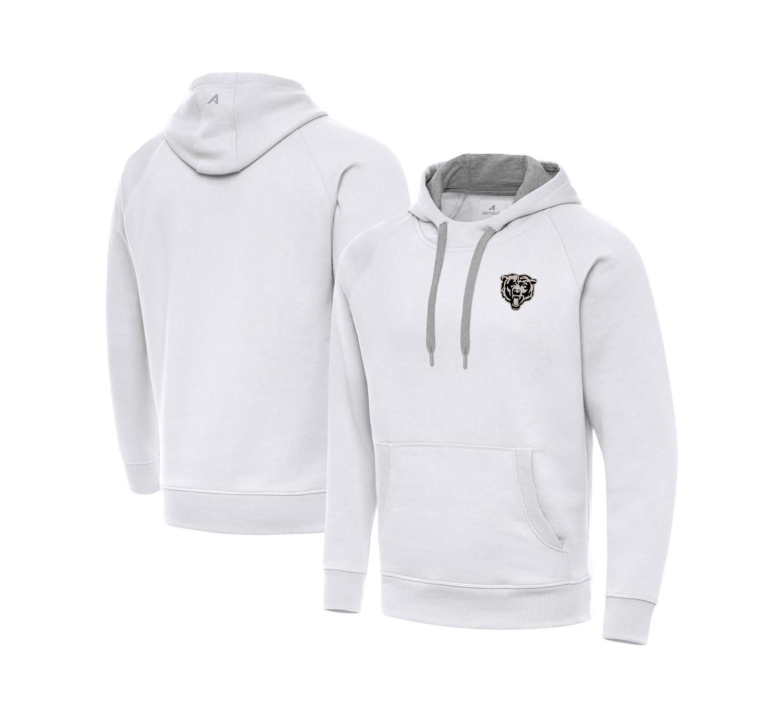 Antigua Men's White Chicago Bears Brushed Carbon Victory Pullover Hoodie