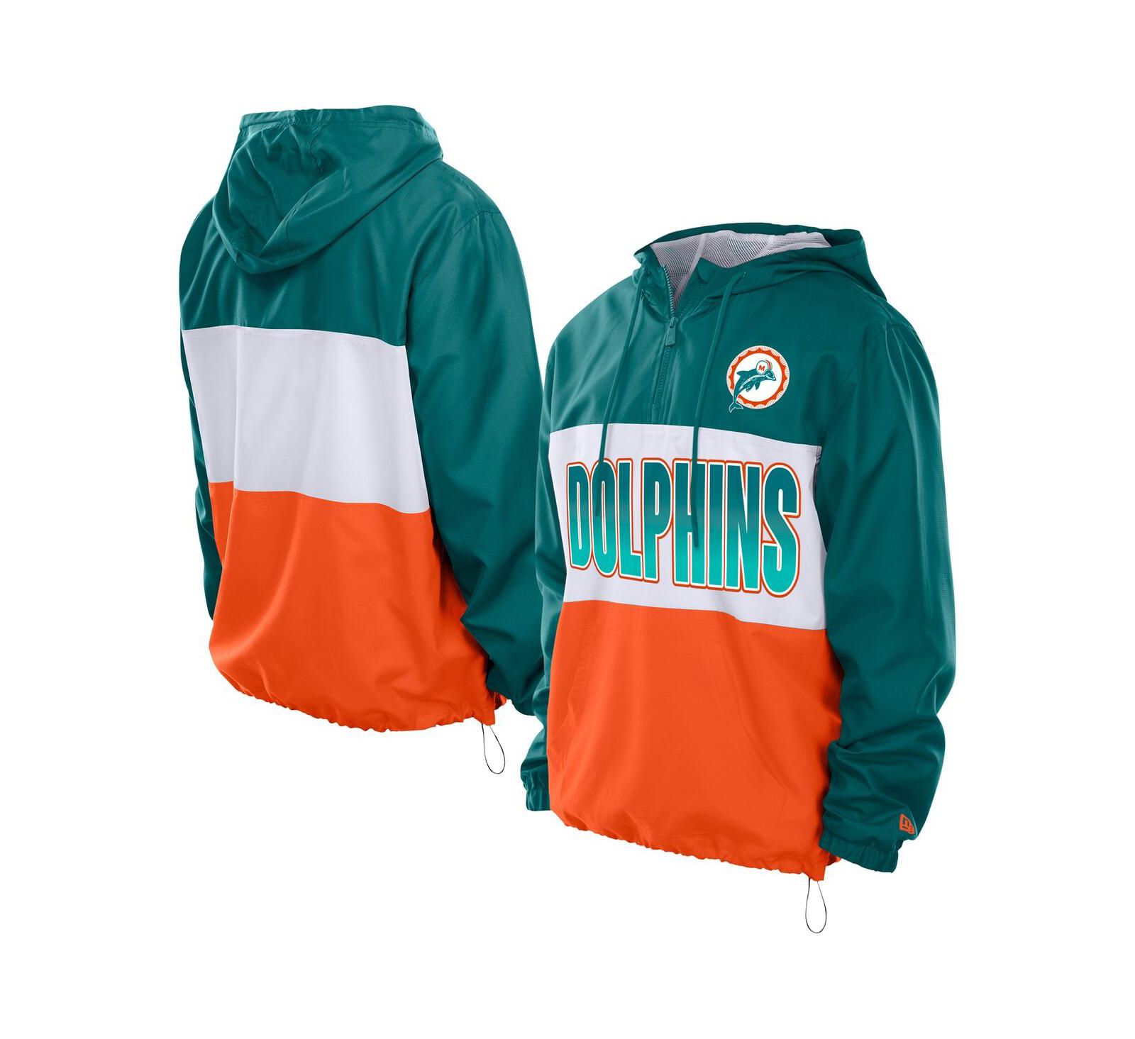 Мужская ветровка New Era Aqua Miami Dolphins Ripstop Quarter-Zip Hooded