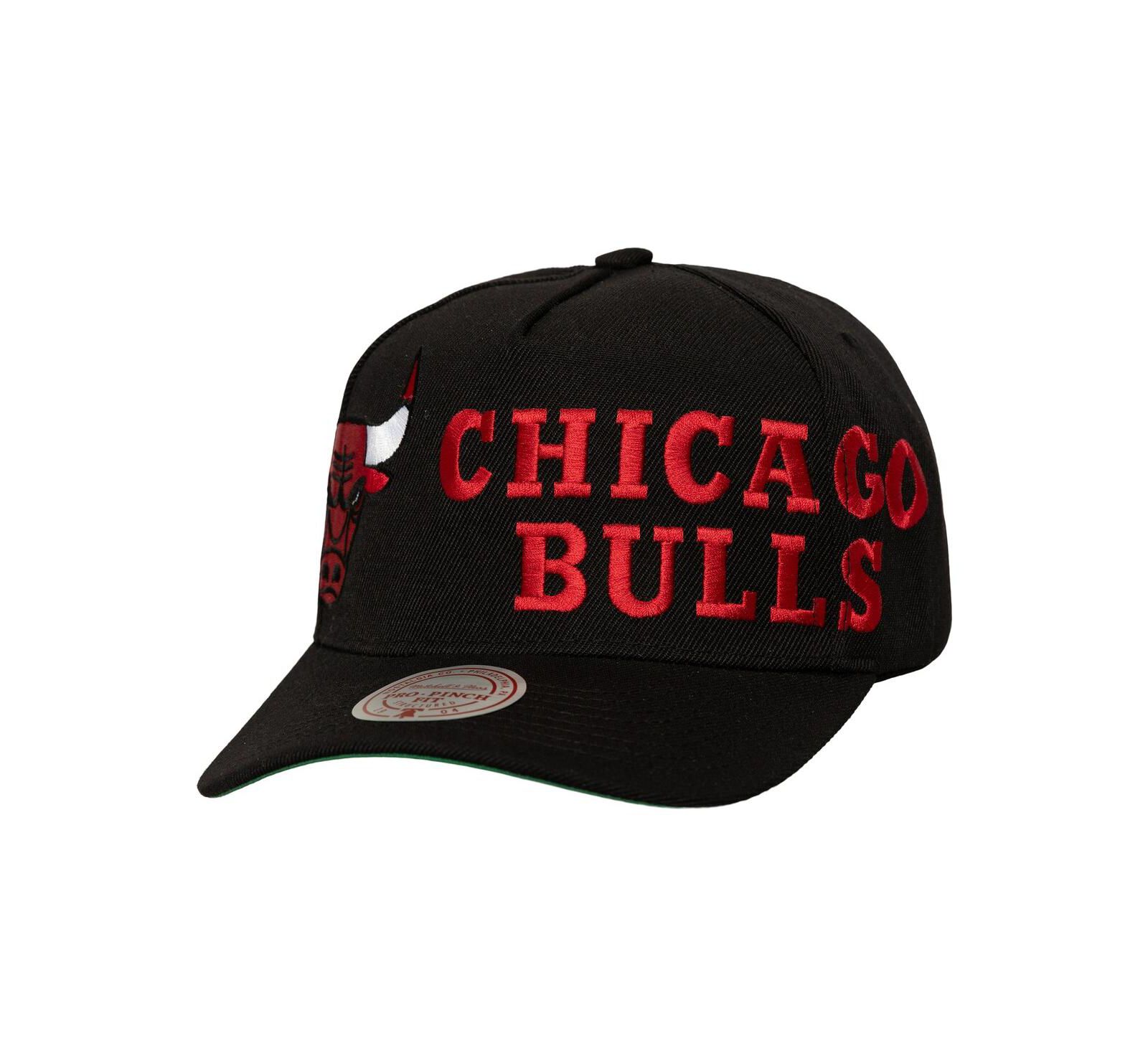 Mitchell & Ness Men's Black Chicago Bulls Busted Logo Wordmark Wrap-Around Pro Pinch Adjustable Hat