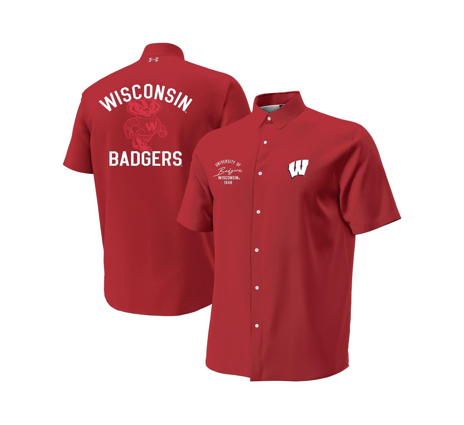 Мужская рубашка Under Armour Red Wisconsin Badgers Gameday ArmourFuse Camp Button-Up