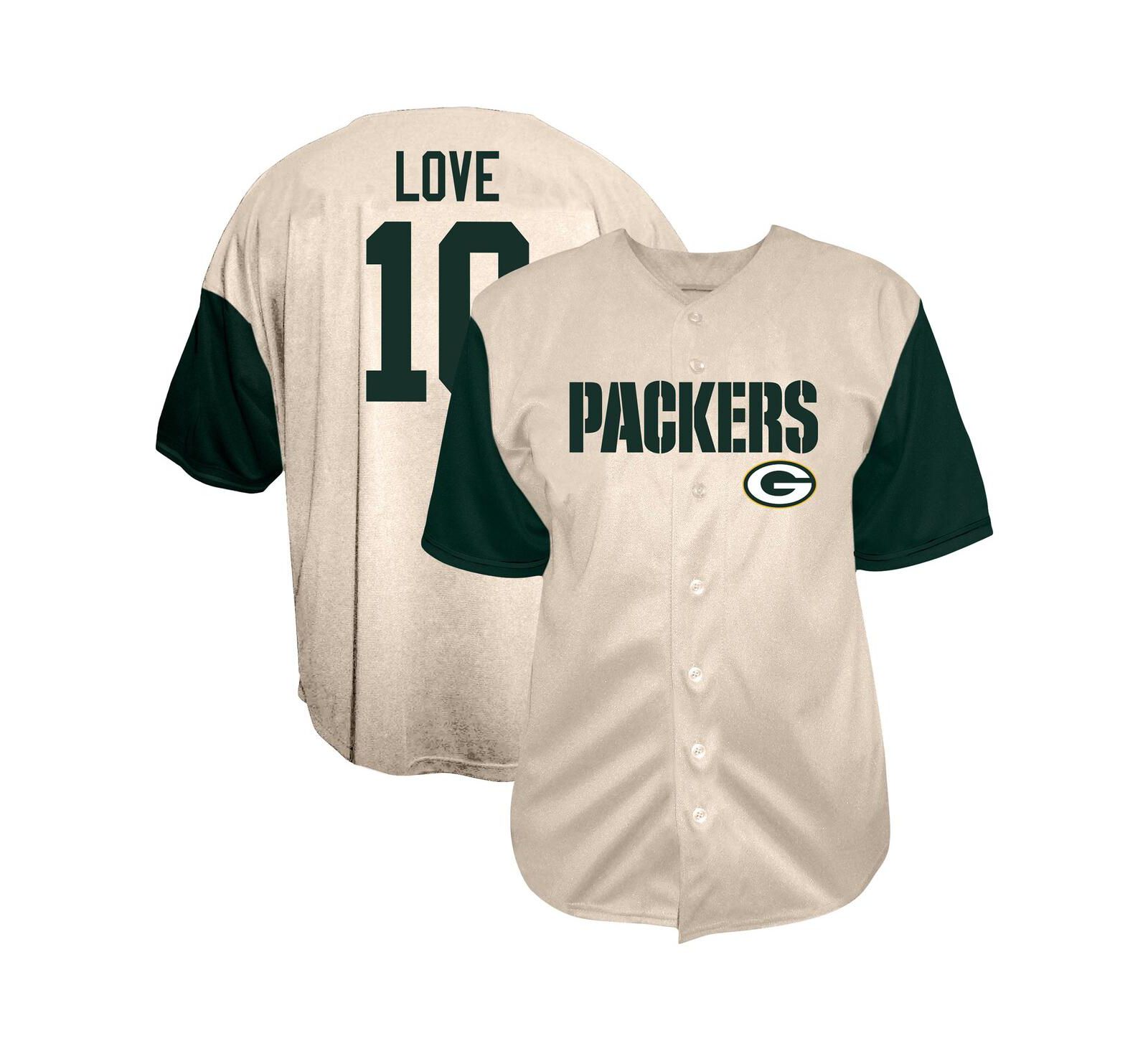 Fanatics Men's Jordan Love Cream Green Bay Packers Big & Tall Baseball Button-Up Shirt