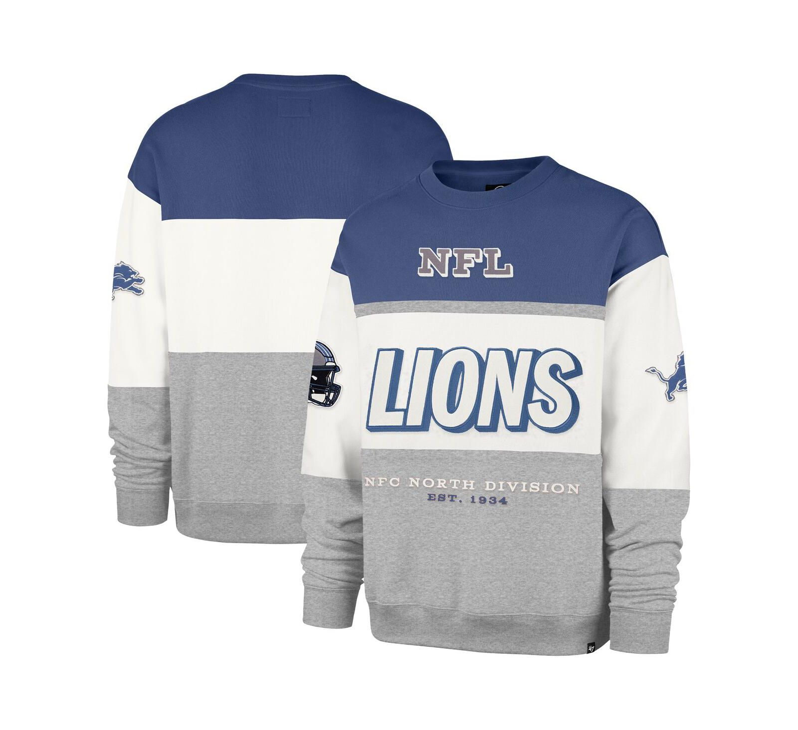 Мужской свитшот '47 Brand Detroit Lions Breeze Maximalist, сине-серого цвета