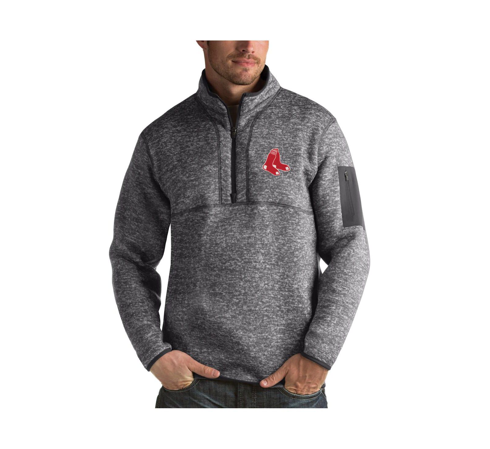 Antigua Men's Heathered Charcoal Boston Red Sox Fortune Half-Zip Sweatshirt