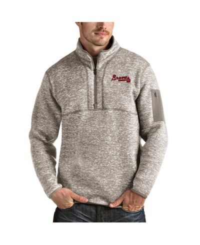 Antigua Мужская толстовка Atlanta Braves Fortune Quarter-Zip Pullover цвета Oatmeal