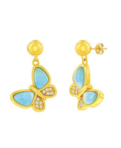 Серьги-бабочки Caribbean Treasures Sterling, Larimar & CZ Plated