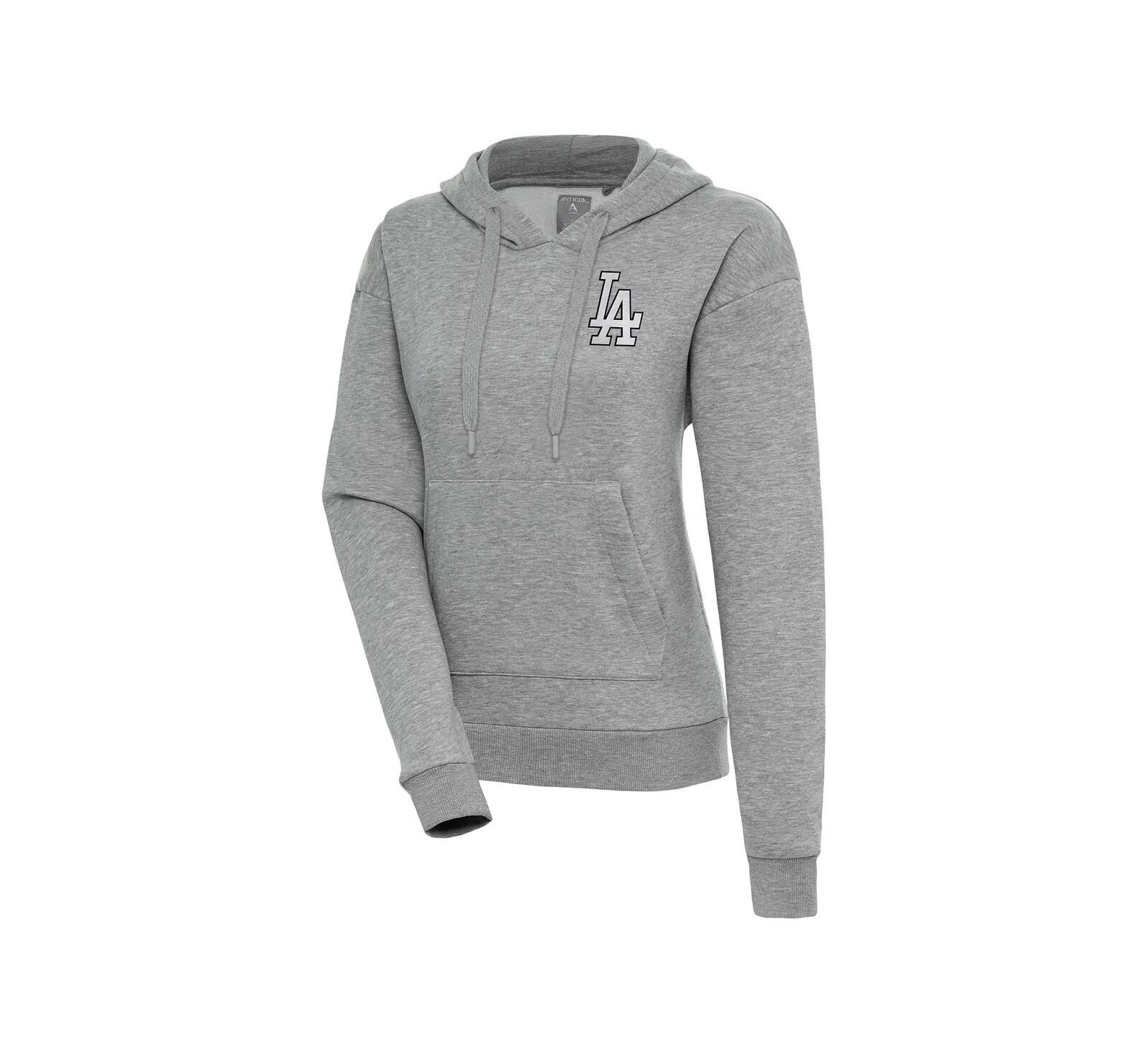 Antigua Women's Heather Gray Los Angeles Dodgers Brushed Metallic Victory Pullover Hoodie