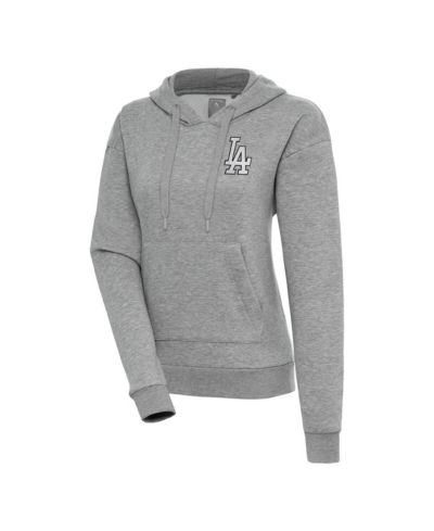 Antigua Women's Heather Gray Los Angeles Dodgers Brushed Metallic Victory Pullover Hoodie