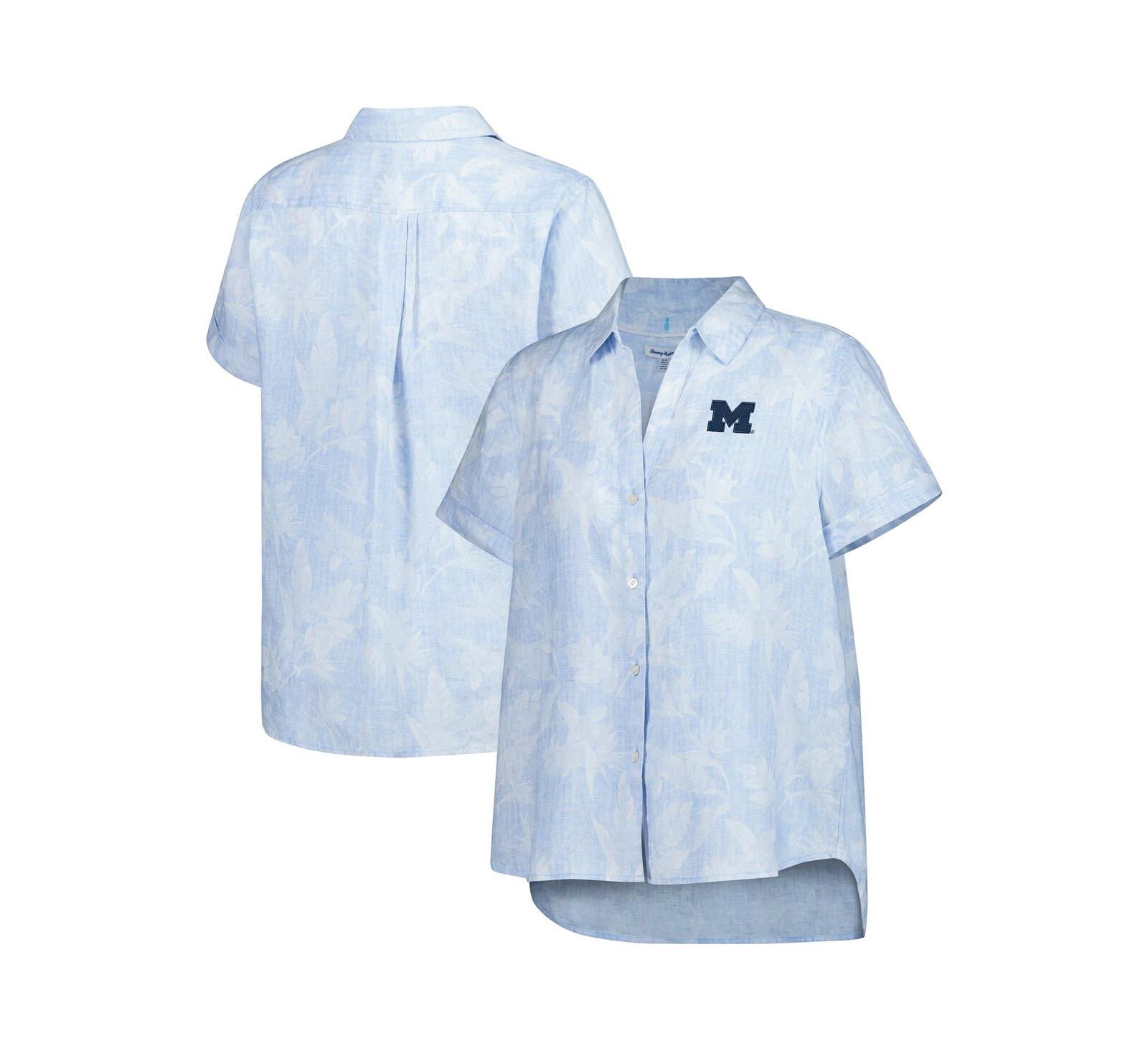 Женская рубашка Tommy Bahama Michigan Wolverines Legacy Leaves Camp Button-Up Light Blue