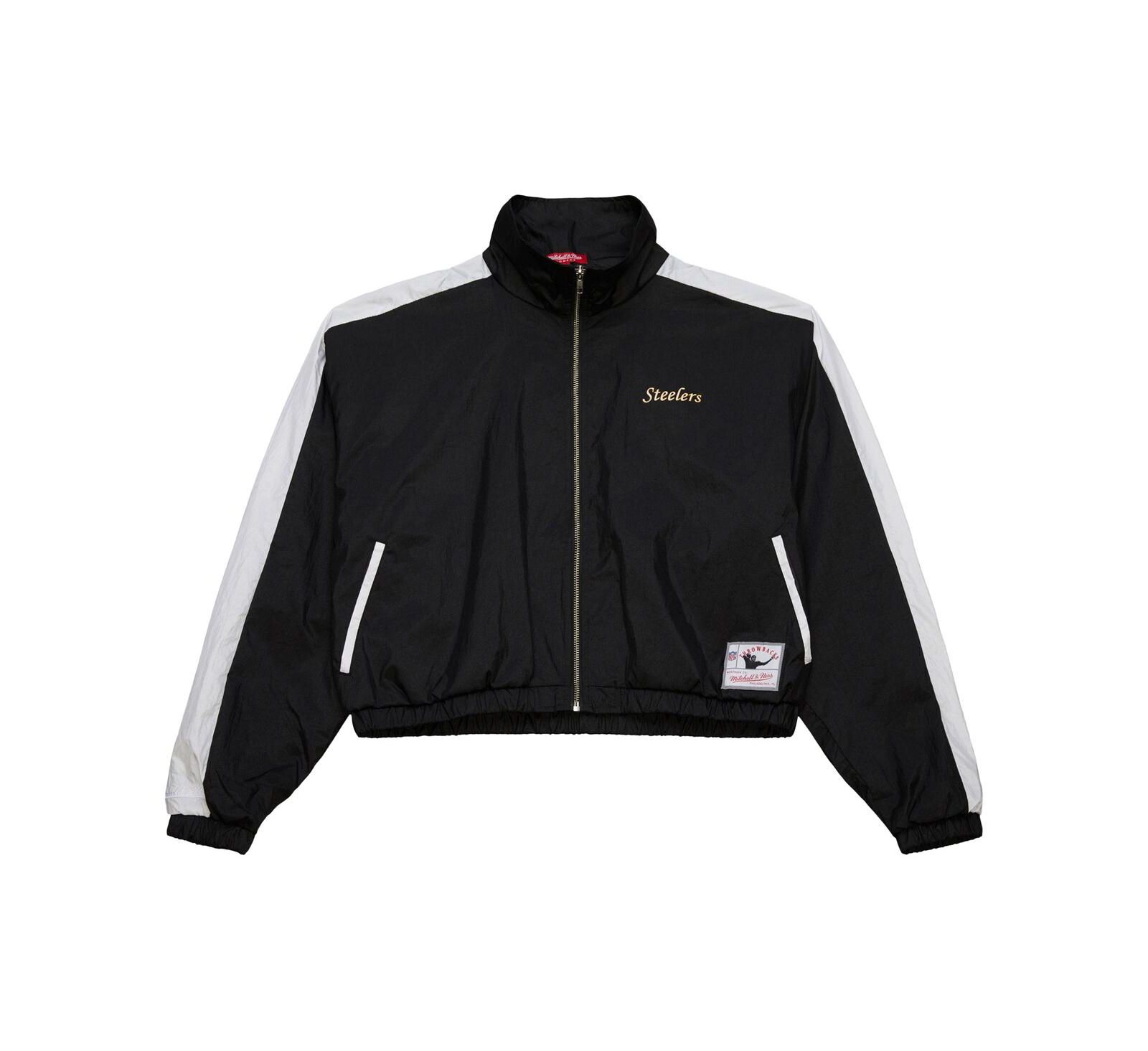 Mitchell & Ness женская чёрная нейлоновая укороченная куртка Pittsburgh Steelers с полной молнией