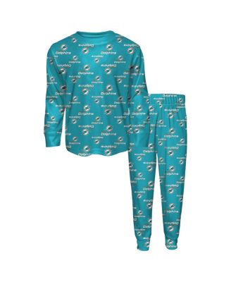Outerstuff Big Boys and Girls 2-Piece Aqua Miami Dolphins All-Over-Print Long Sleeve T-Shirt and Pants Sleep Set