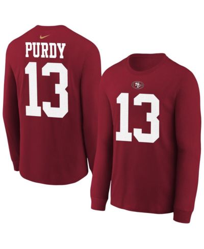 Nike Big Boys and Girls Brock Purdy Scarlet San Francisco 49ers Player Name & Number Long Sleeve T-Shirt