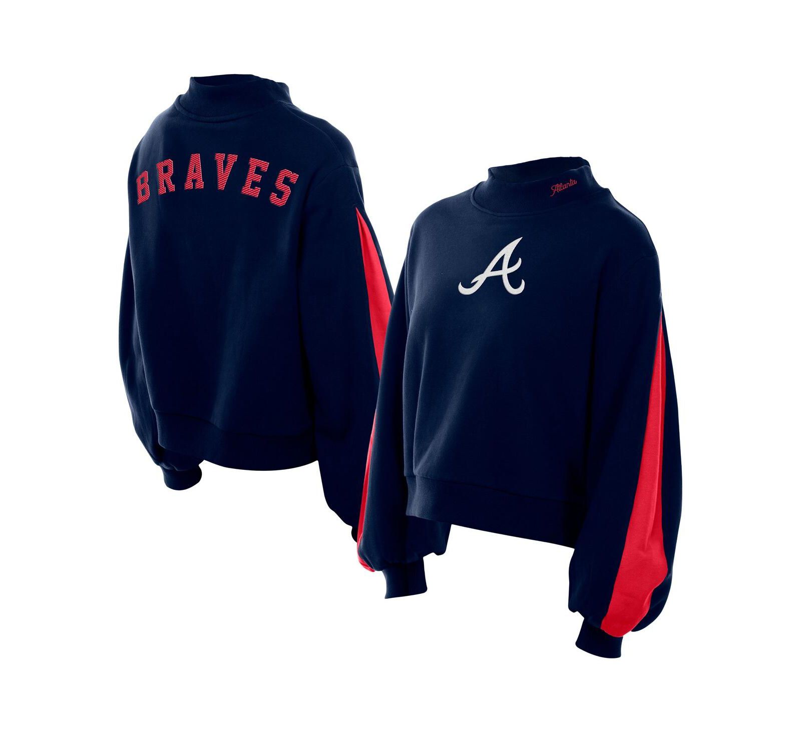 Женский свитшот New Era Navy Atlanta Braves Mock Neck Balloon Sleeve