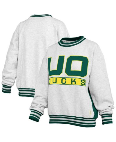 Женская толстовка Pressbox Heather Gray/Green Oregon Ducks Endzone Crewneck