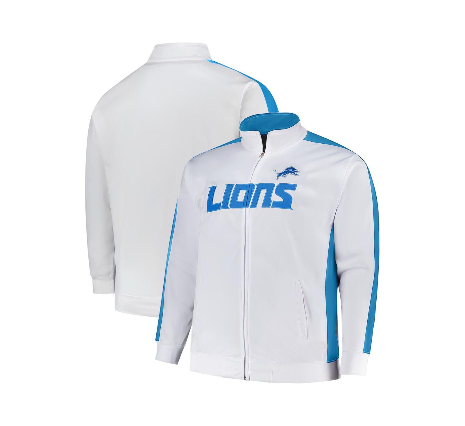 Fanatics Men's White Detroit Lions Big & Tall Tricot Full-Zip Track Jacket