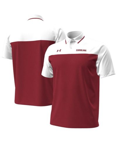 Мужское поло Under Armour Garnet/White South Carolina Gamecocks Green Blocked Polo Shirt