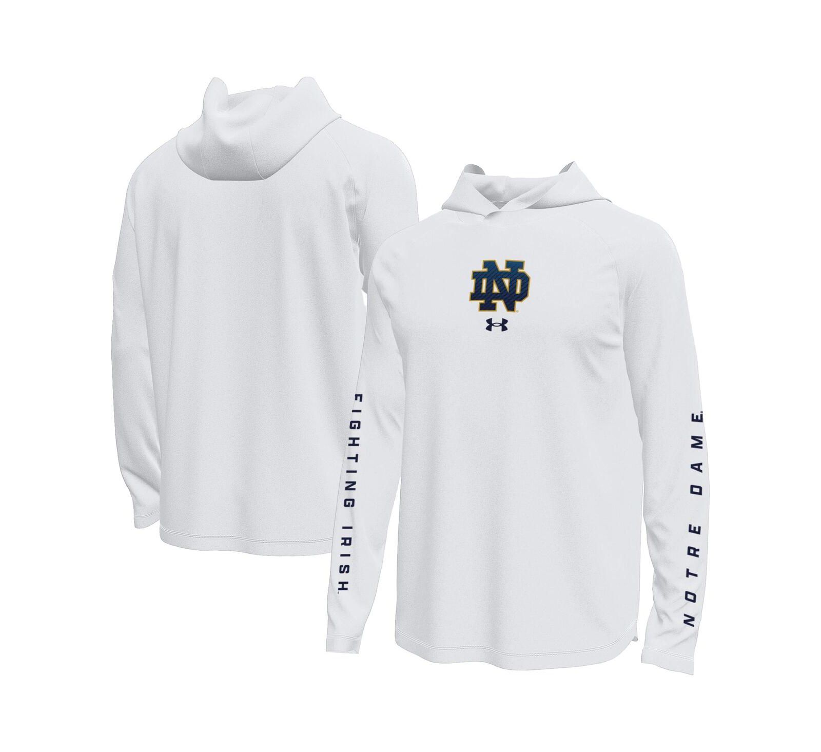 Under Armour Men's White Notre Dame Fighting Irish Tech Stretch Long-Sleeve Hooded T-Shirt