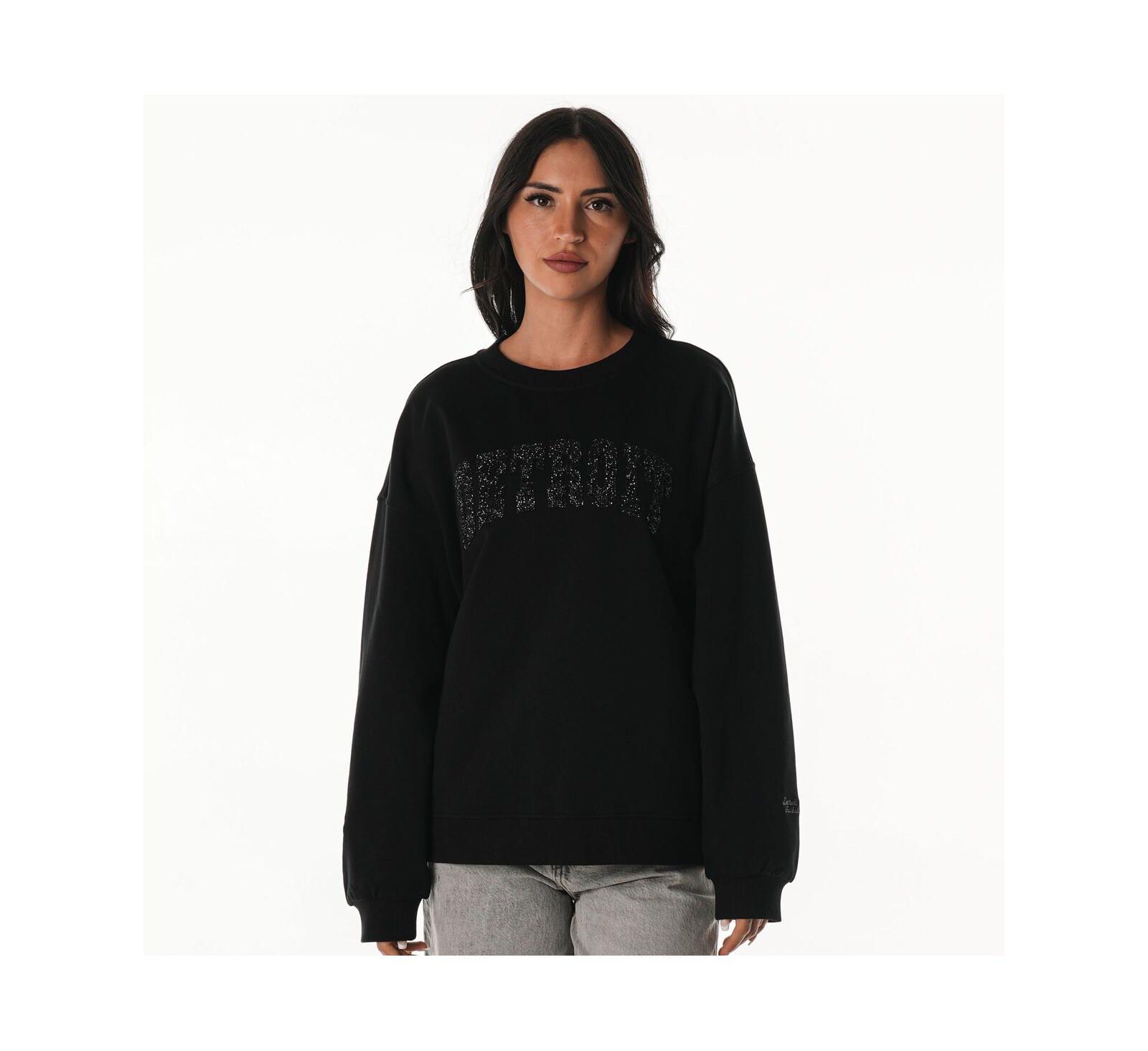 Женская толстовка The Wild Collective Black Detroit Lions Rock Crystal Oversized Crewneck Sweatshirt