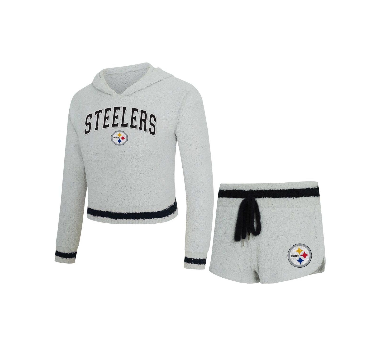Concepts Sport Women's 2-Piece Gray Pittsburgh Steelers Whitley Long Sleeve Hoodie Top and Shorts set