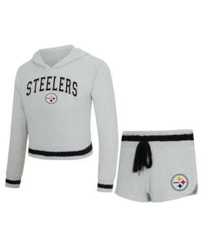 Concepts Sport Women's 2-Piece Gray Pittsburgh Steelers Whitley Long Sleeve Hoodie Top and Shorts set