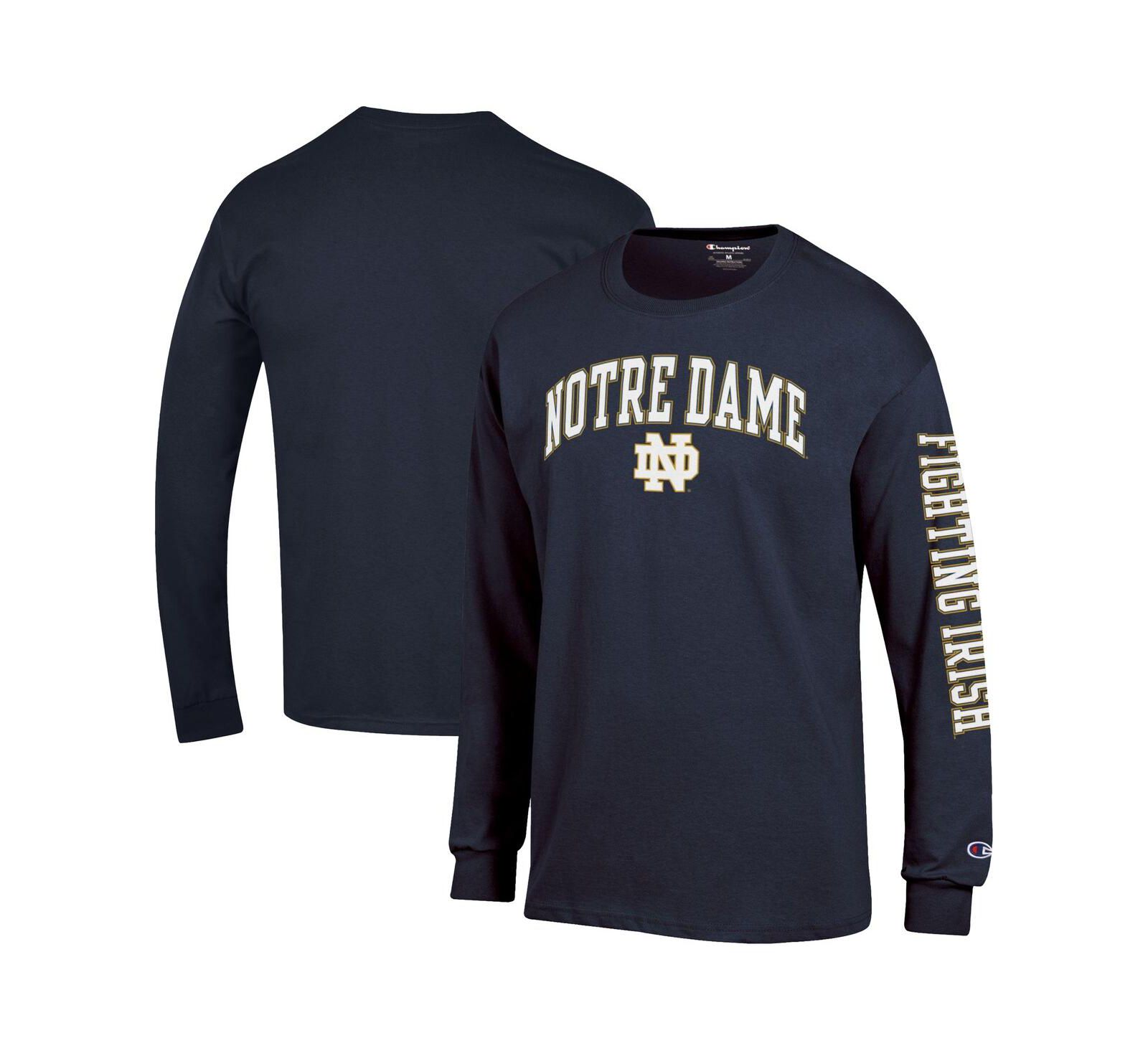 Champion Мужская футболка с длинным рукавом Notre Dame Fighting Irish, темно-синяя