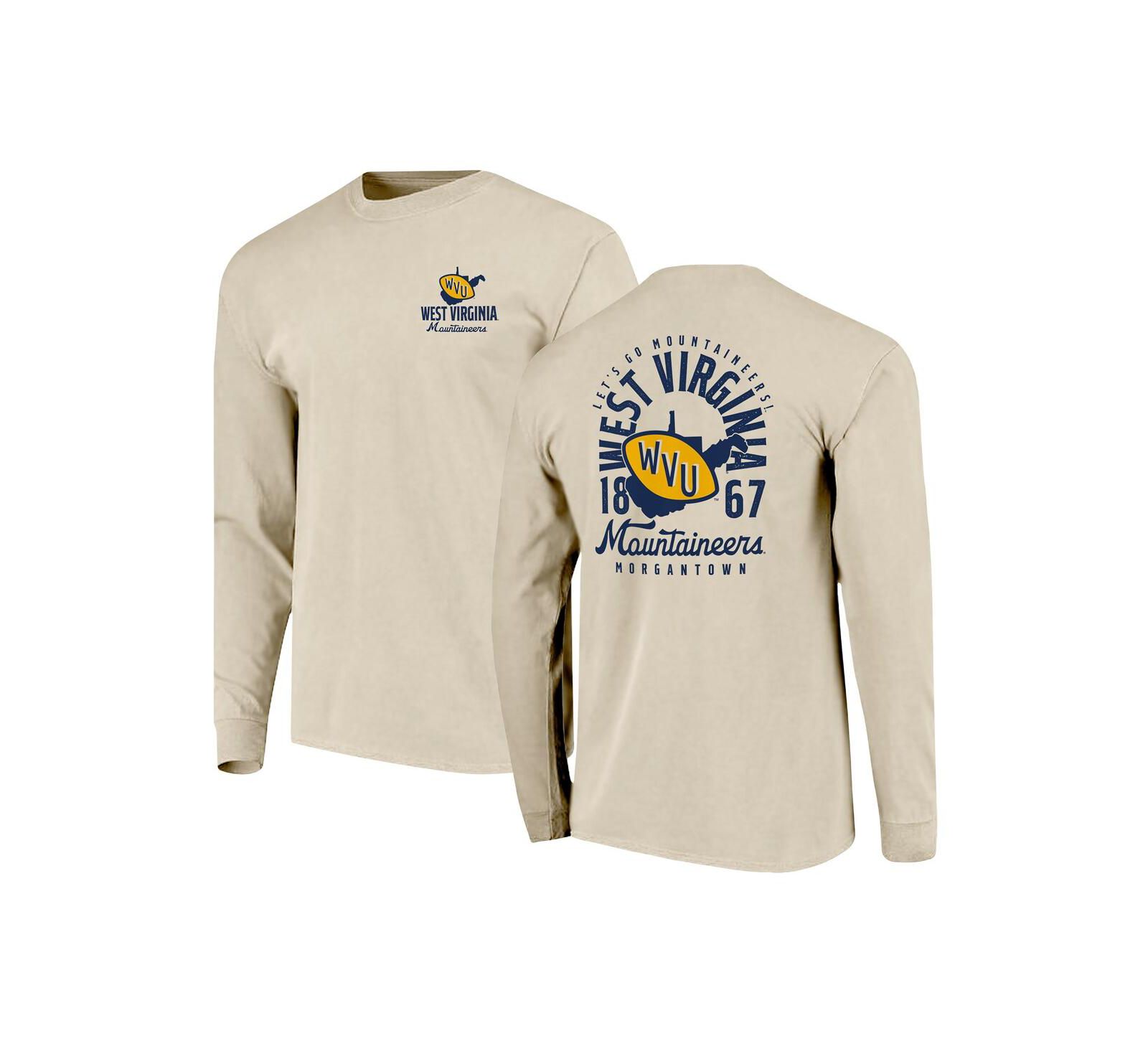 Image One Men's Natural West Virginia Mountaineers Comfort Colors Mascot Overlay Long Sleeve T-Shirt