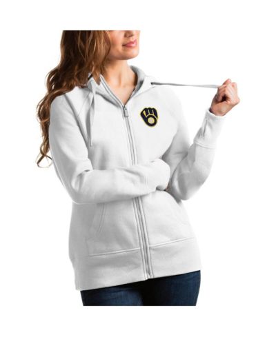Antigua Women's White Milwaukee Brewers Team Victory Full-Zip Hoodie
