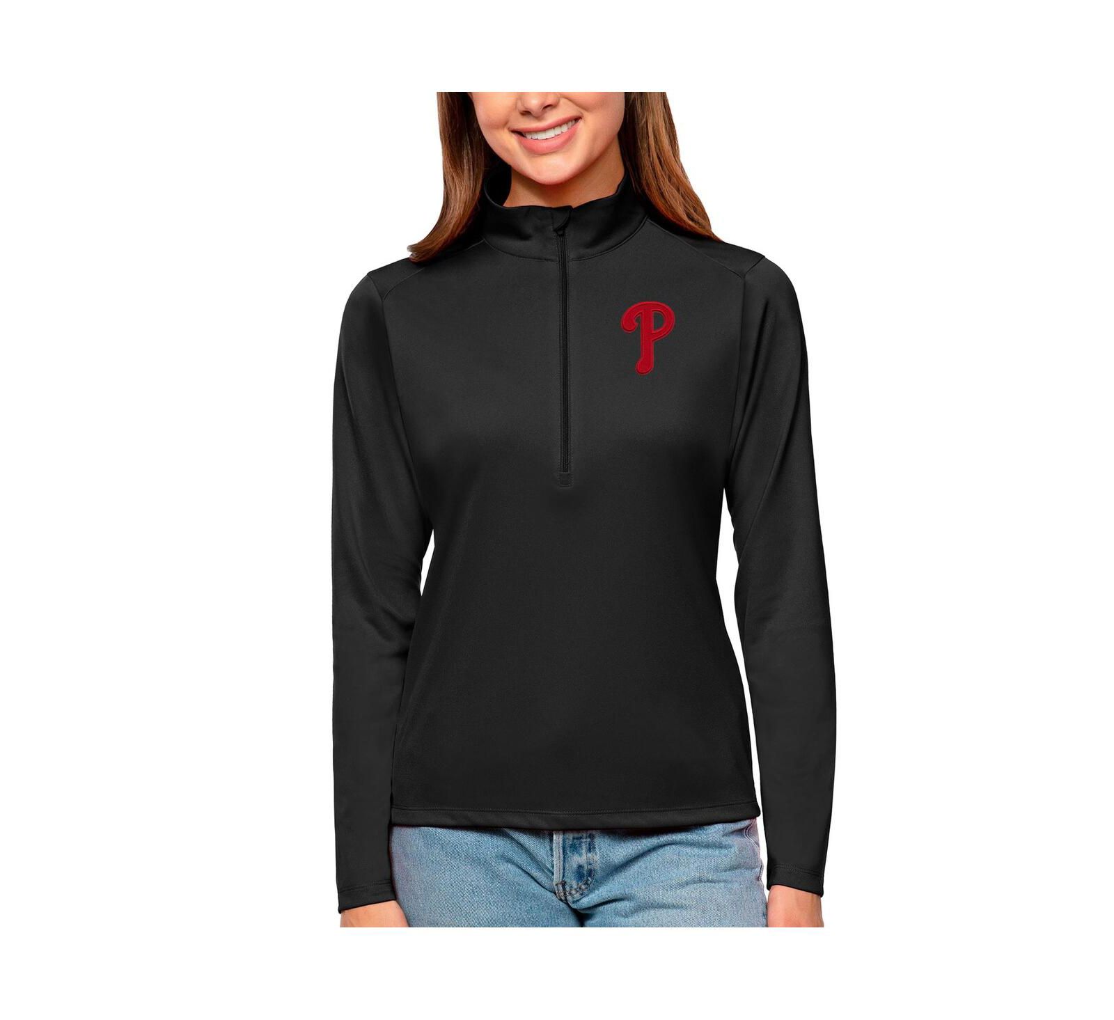 Antigua Women's Black Philadelphia Phillies Tribute Quarter-Zip Pullover Sweatshirt