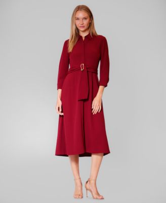 julia jordan Women's Long-Sleeve Belted Shirt Dress