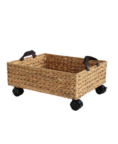 Happimess Adaline 18.11" Classic Farmhouse Hand-Woven Hyacinth Rectangular Underbed Storage Bin with Wheels and Handles