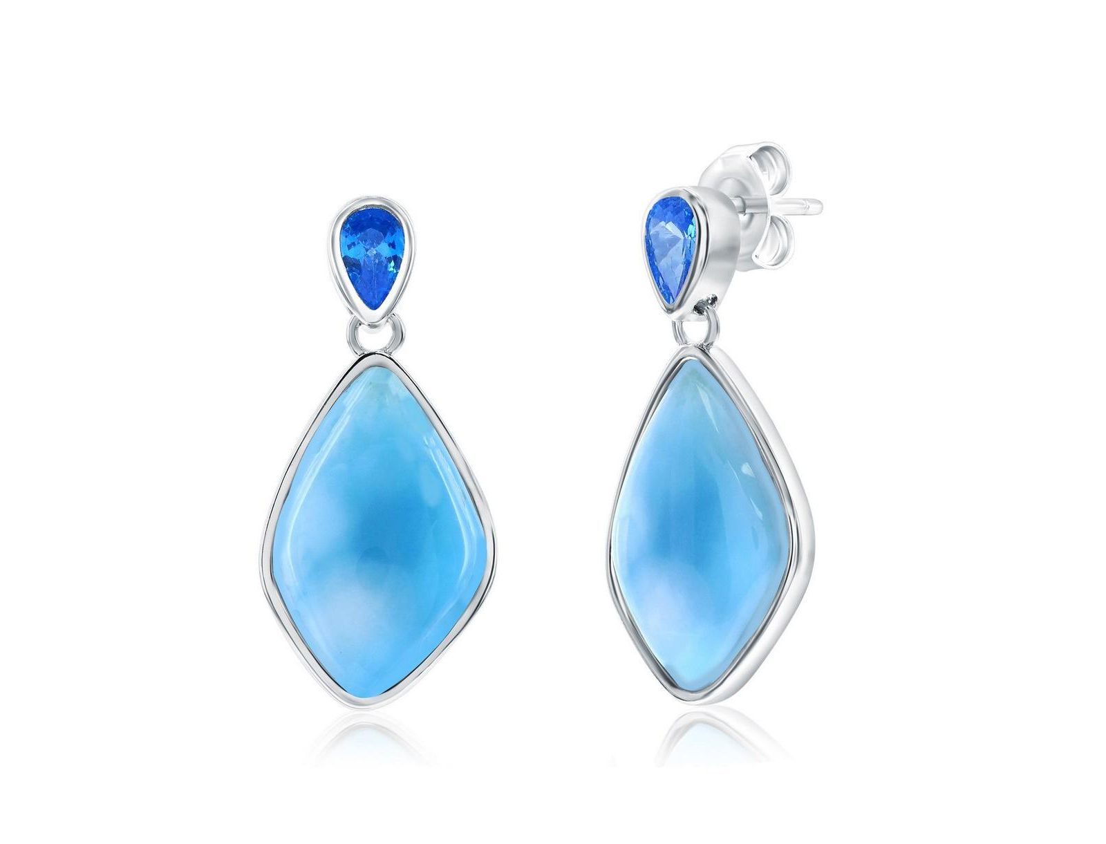 Sterling , Marquise Shaped Larimar & CZ Earrings