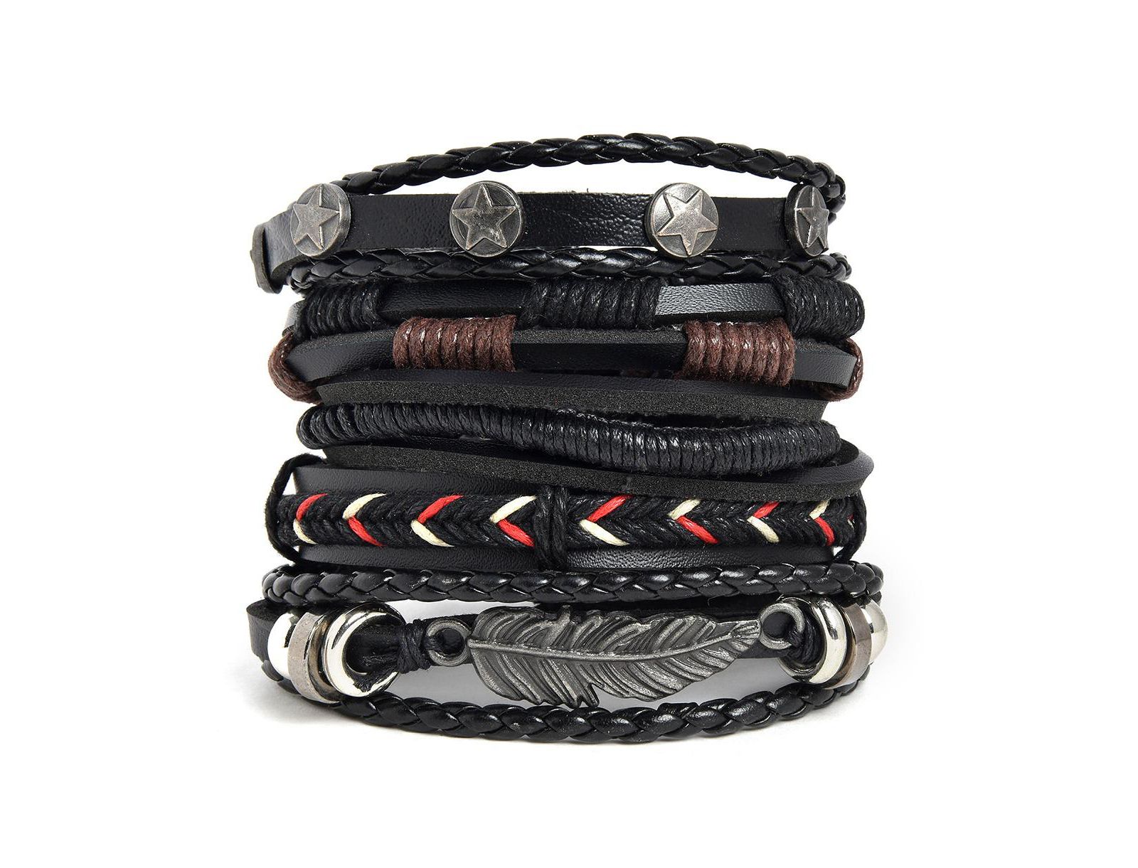 Женский браслет SOHI Black Boho Leather Stack Bracelet