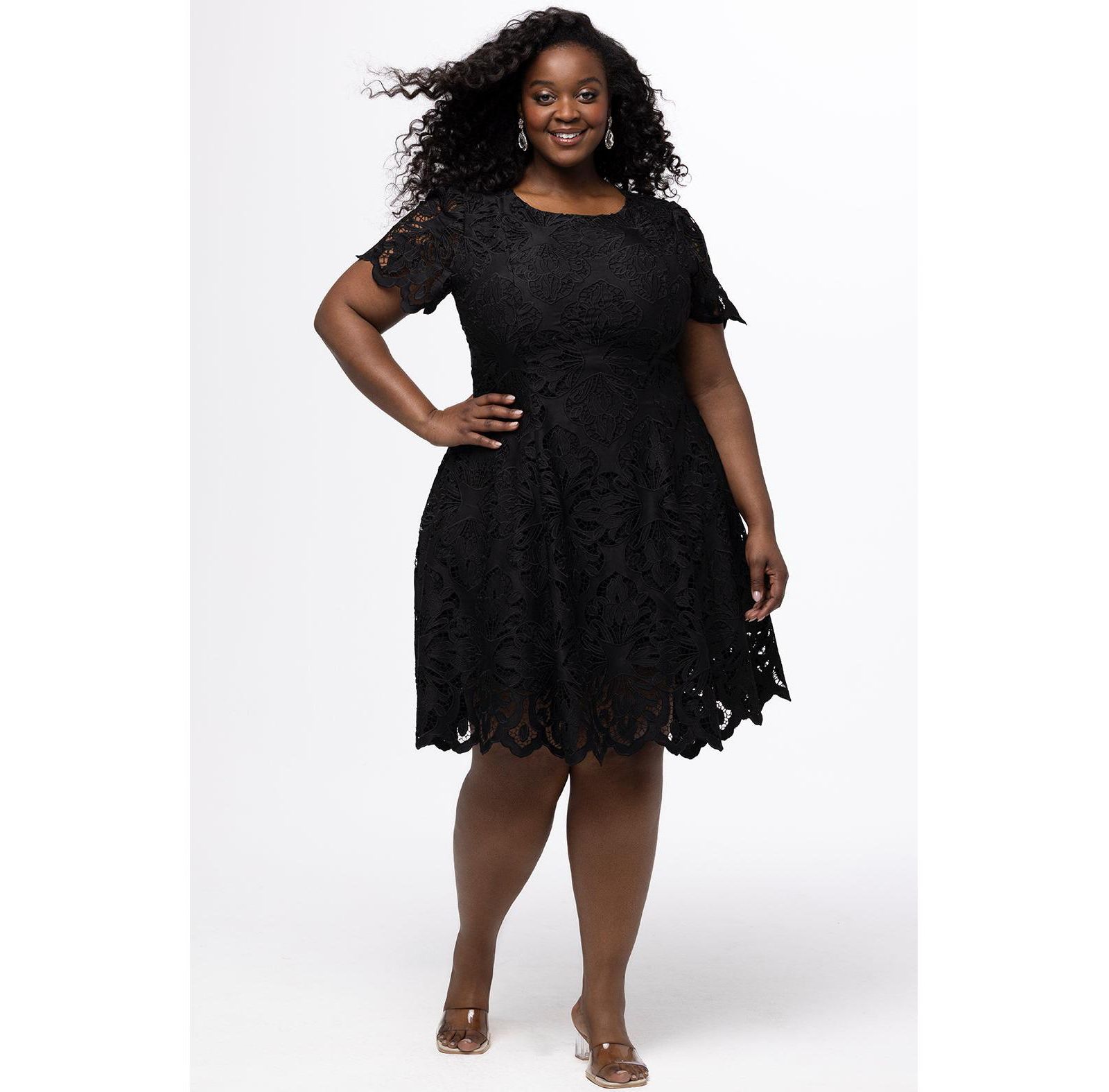 Celebrations by Sydney's Closet Women's Lace Little Black Party Dress with Cap Sleeve