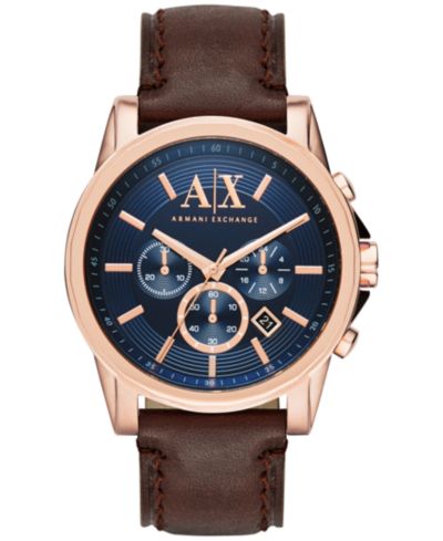 Мужские часы A|X Armani Exchange Chronograph Dark Brown Leather Strap 45mm AX2508