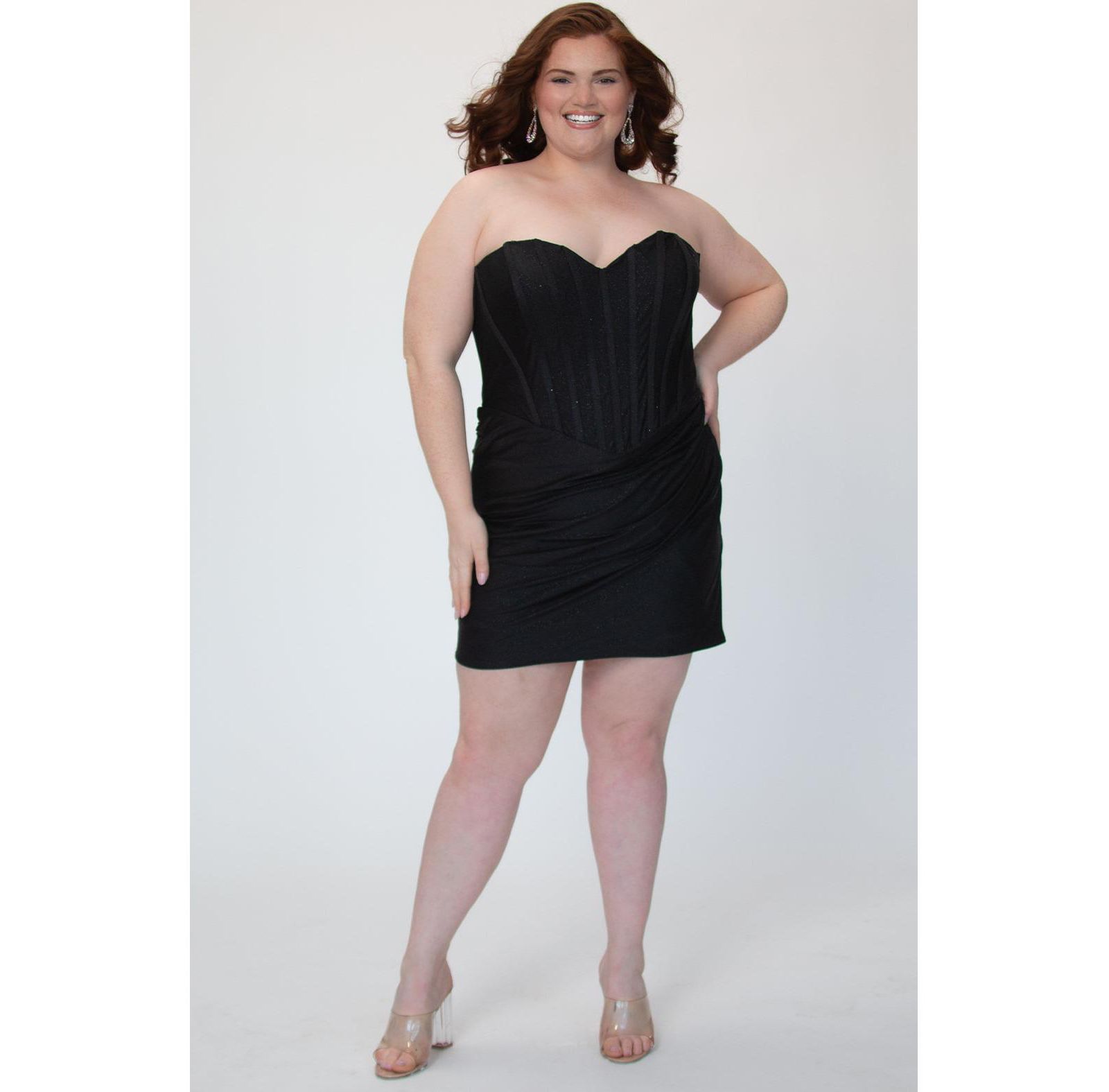 Sydney's Closet Women's Black Plus Size Strapless Corset Mini Dress