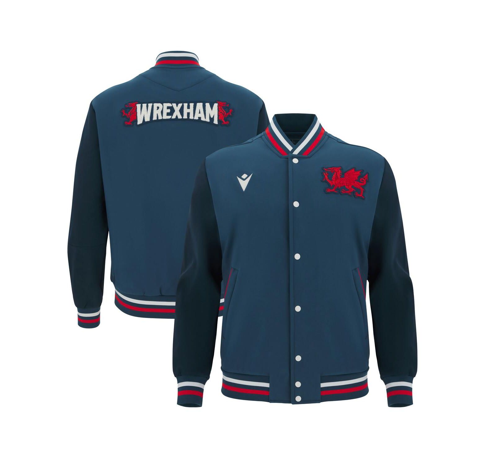 Мужская куртка Macron Wrexham Anthem Full-Snap Varsity, темно-синяя