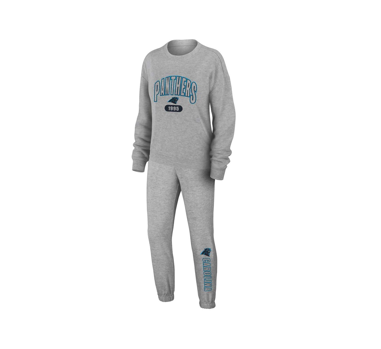 Женский комплект для сна WEAR by Erin Andrews 2-piece Heather Gray Carolina Panthers Knit Long Sleeve Tri-Blend T-Shirt и брюки