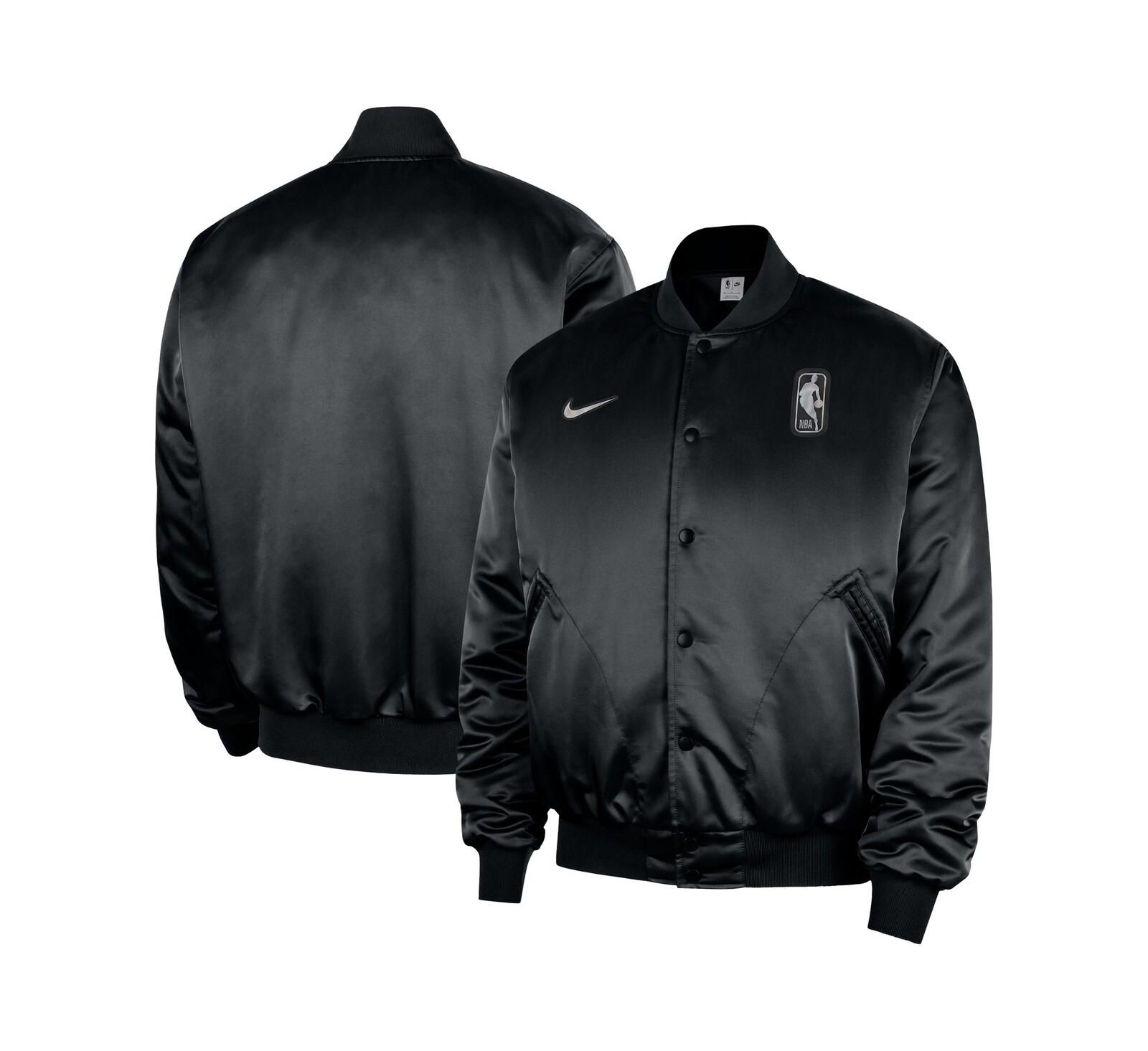 Nike Men's Black NBA Authentic Lenticular Woven Satin Full-Snap Therma-FIT Jacket