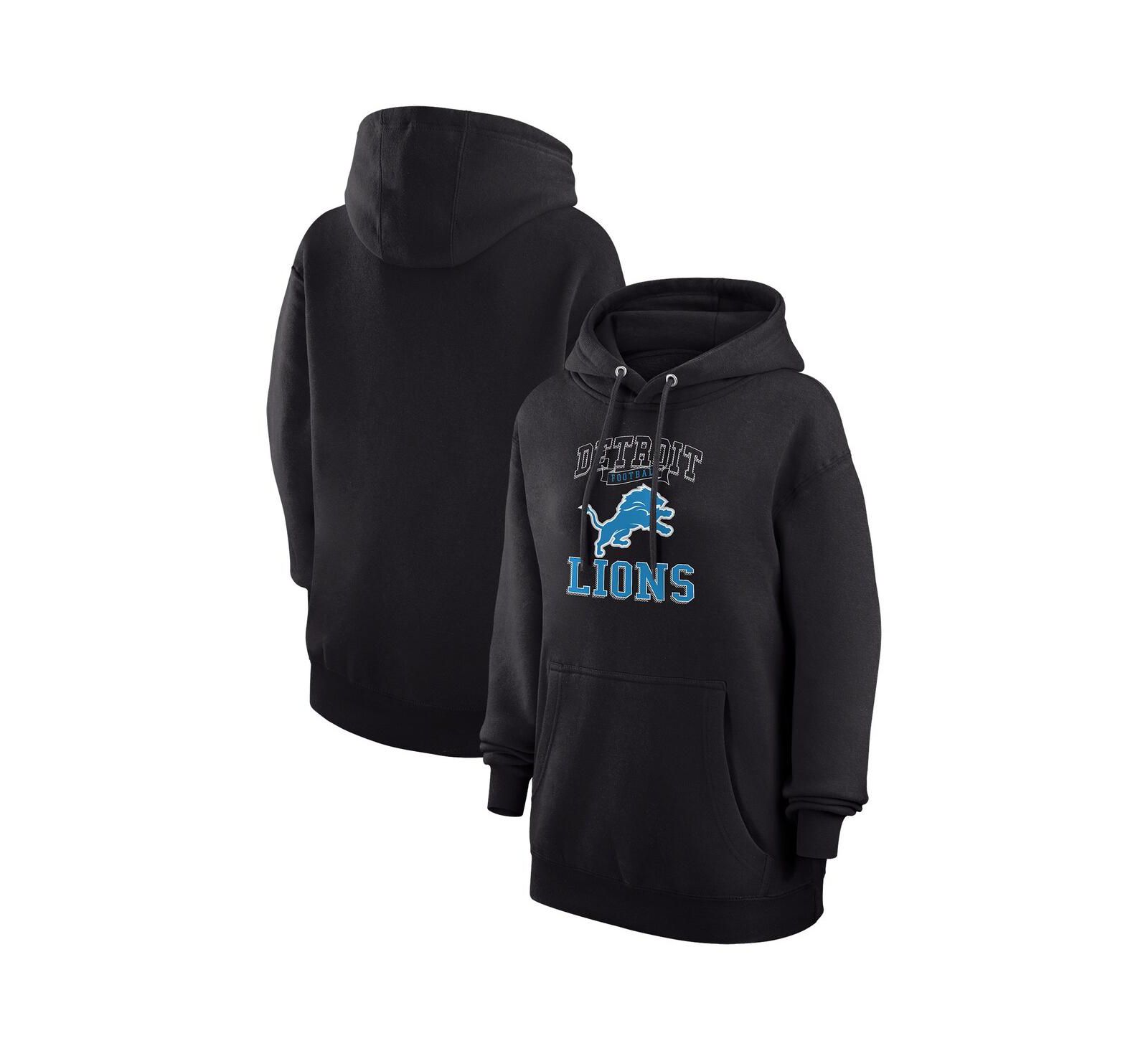G-III 4Her by Carl Banks Women's Black Detroit Lions Team Logo Graphic Fleece Tri-Blend Pullover Hoodie