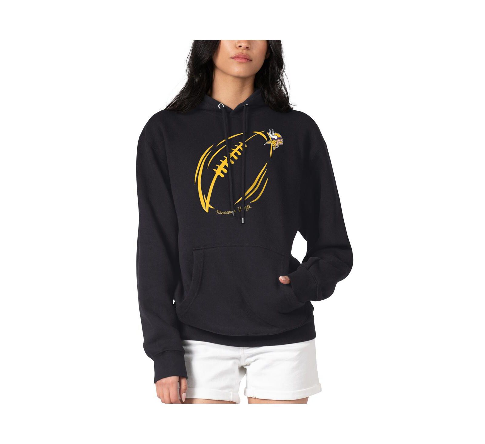 G-III 4Her by Carl Banks Women's Black Minnesota Vikings Football Logo Fleece Tri-Blend Pullover Hoodie
