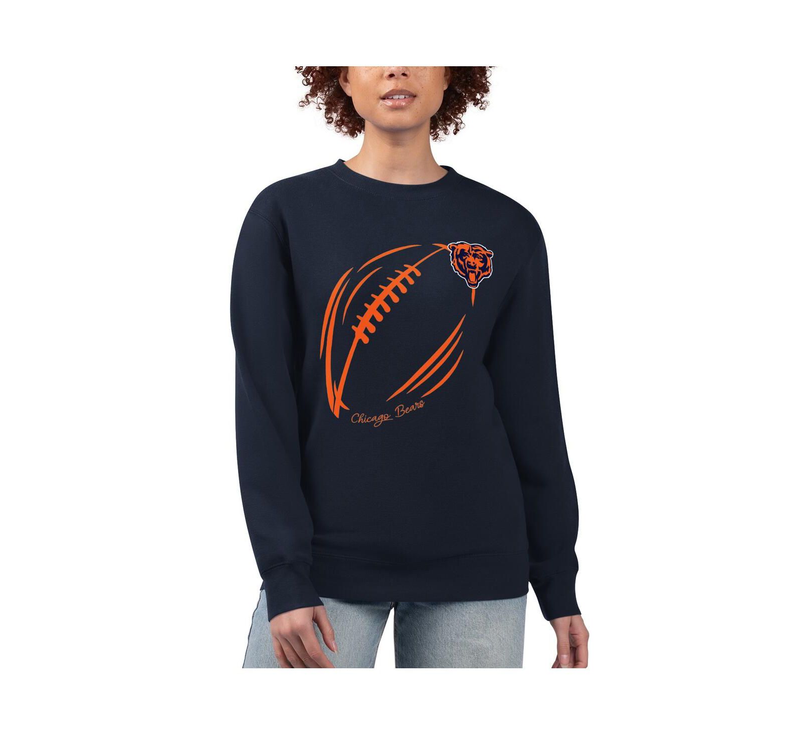 G-III 4Her by Carl Banks Women's Navy Chicago Bears Football Logo Graphic Fleece Tri-Blend Pullover Sweatshirt