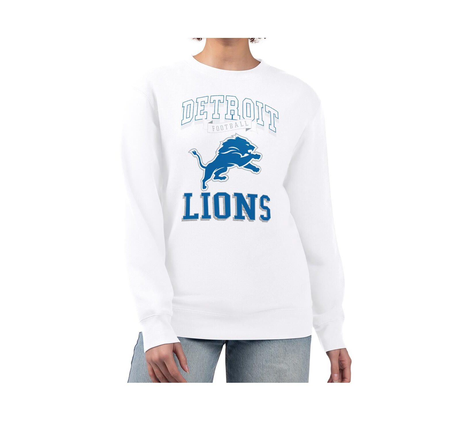 G-III 4Her by Carl Banks Women's White Detroit Lions Team Logo Graphic Tri-Blend Pullover Sweatshirt
