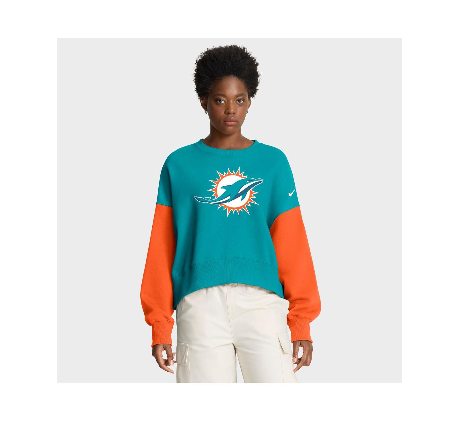 Женский свитшот Nike Aqua Miami Dolphins Oversized Color-Block Pullover