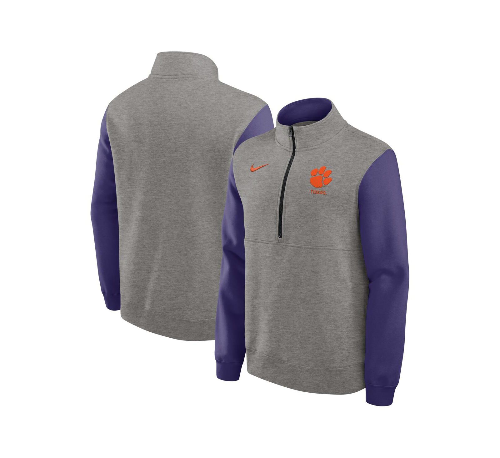 Мужской свитшот Nike Clemson Tigers Club Fleece Half-Zip Pullover Heather Gray/Purple
