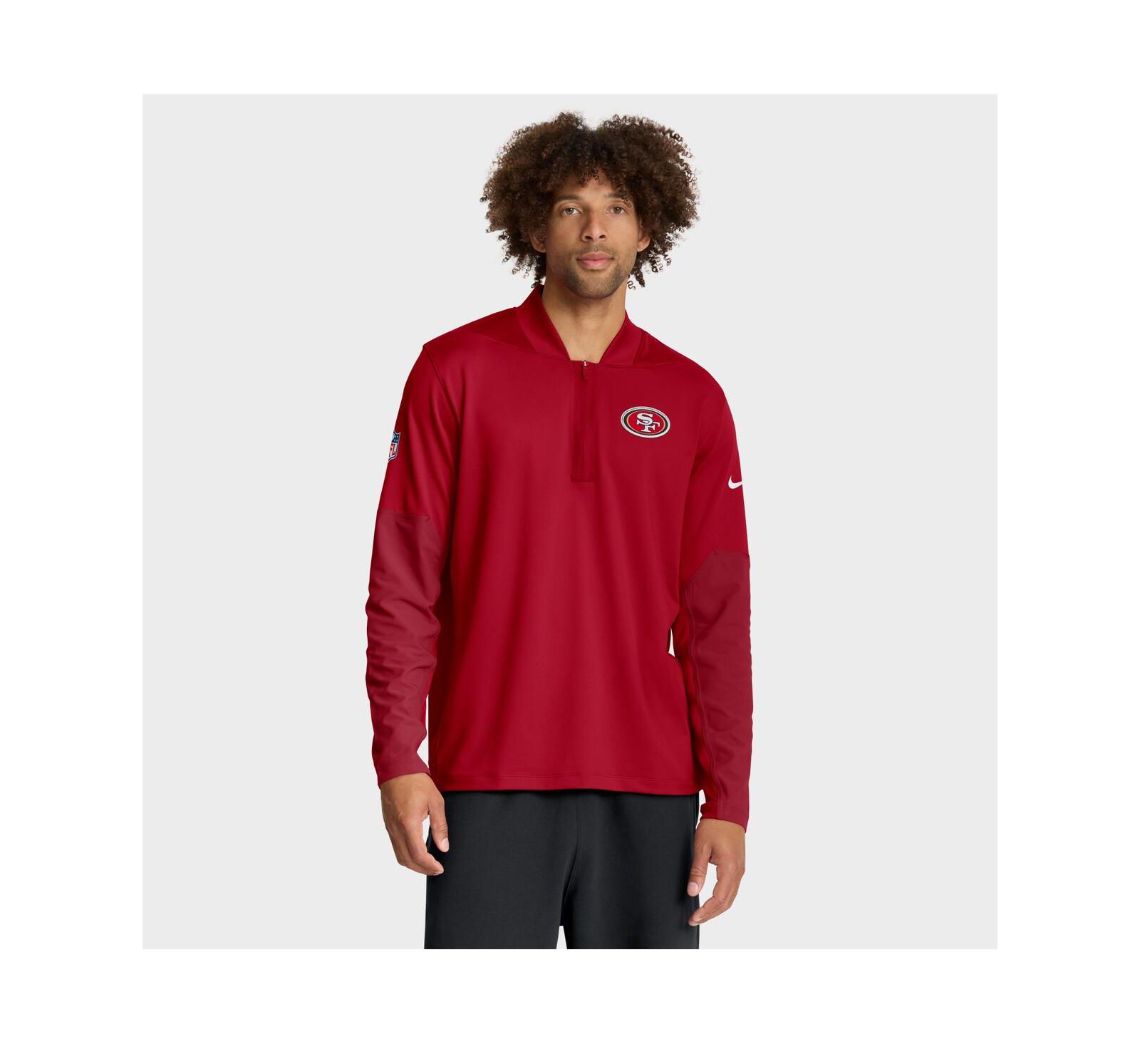 Nike Men's Scarlet San Francisco 49ers Sideline Dri-FIT Half-Zip Pullover Hoodie