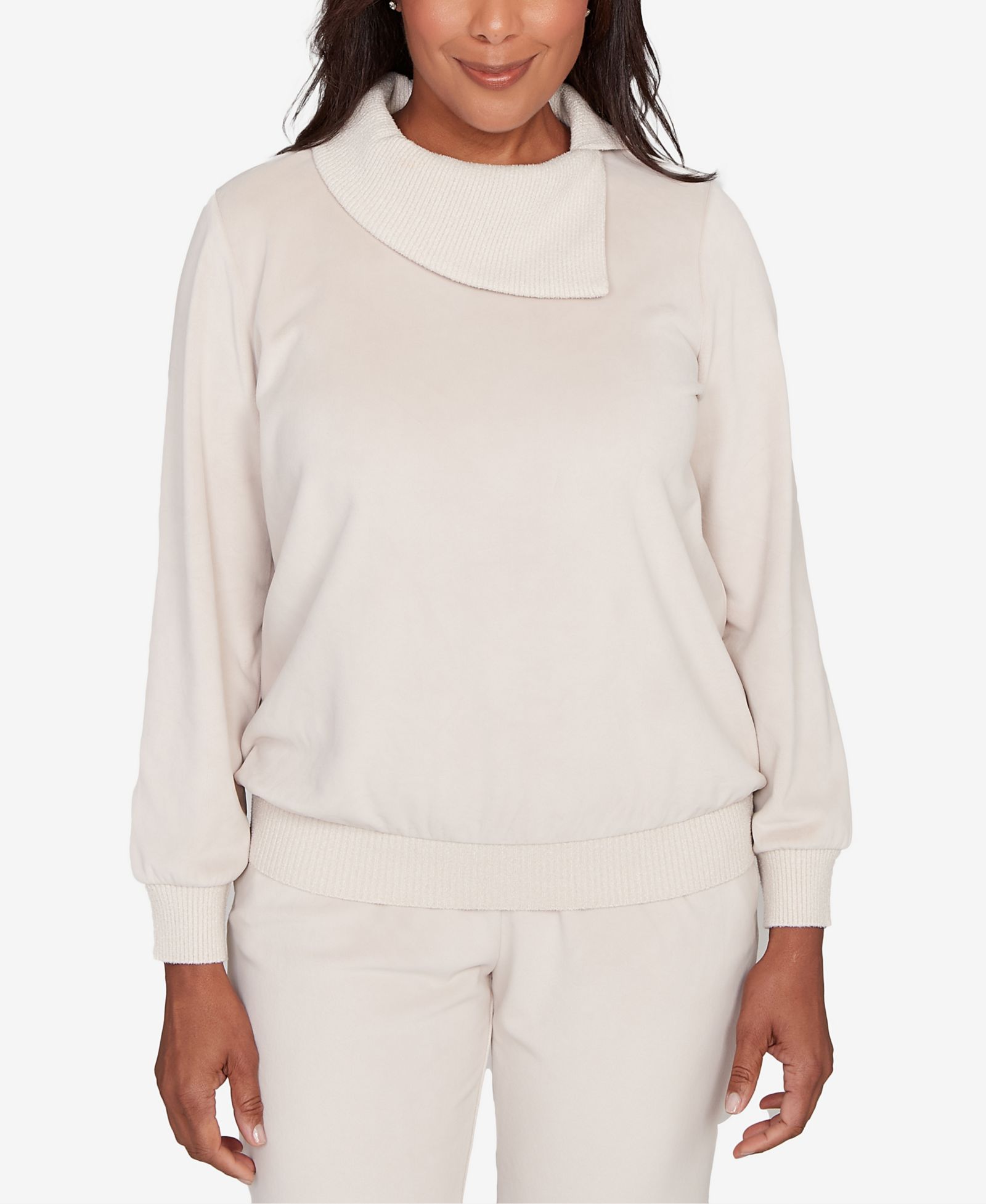Топ Alfred Dunner Calm Luxe Solid Shimmer Detail Envelope Neck